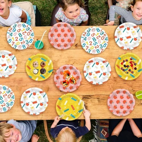 48Pcs Back to School Paper Plates with Apple Pencil Designs