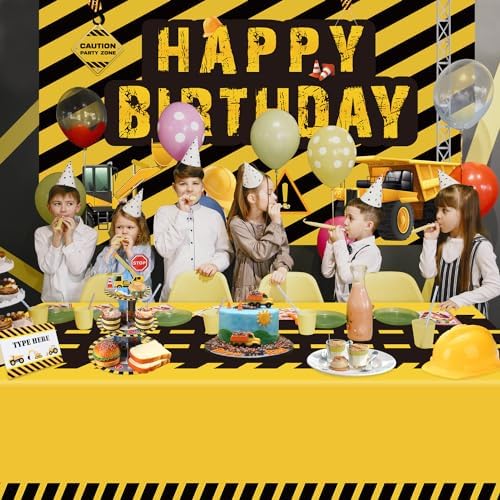 4 Pack Construction Tablecloths - Yellow Rectangle Table Covers for Kids Birthday Parties