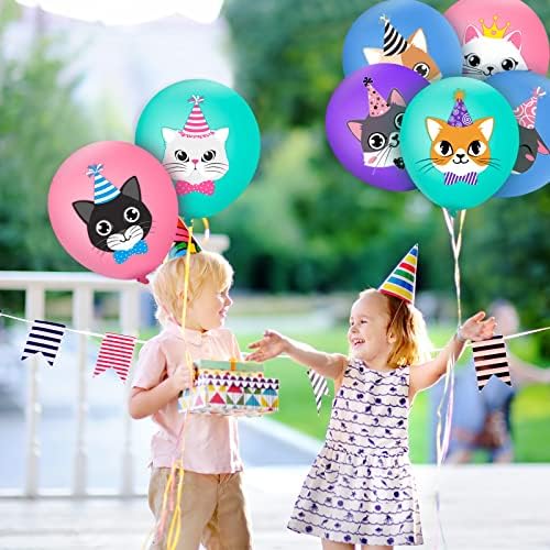 40 Pcs Cat Birthday Latex Balloons with Cute Cartoon Designs
