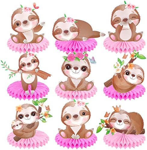 9pcs Sloth Honeycomb Centerpieces for Birthday Party Decor