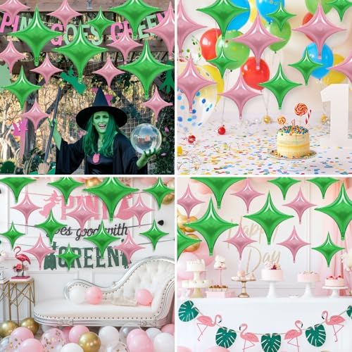 12PCS Pink Green Star Foil Balloons for Party Decorations