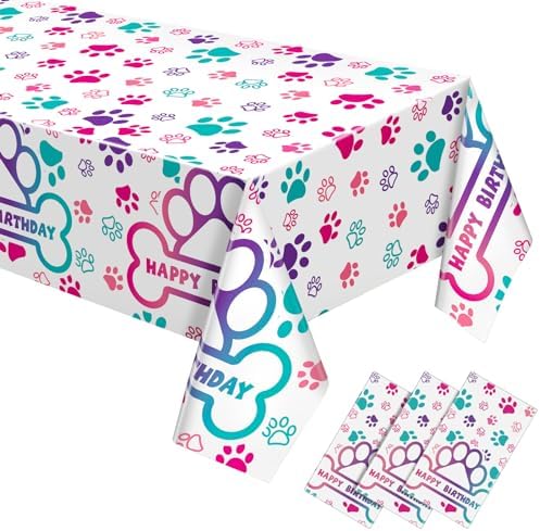Newwiee 3 Pcs Paw Print Tablecloth for Pet Parties
