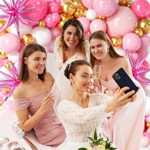 137 Pcs Pink Gold Balloons Garland Kit with Stars