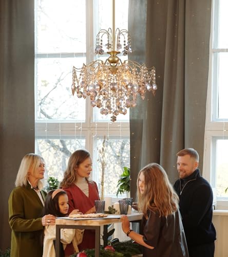 QS Amber Gold Crystal Chandelier 6 Light Modern Luxury Pendant Light
