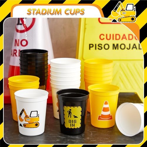 Domensi 24 Pcs Construction Party Cups 16oz Thick Plastic