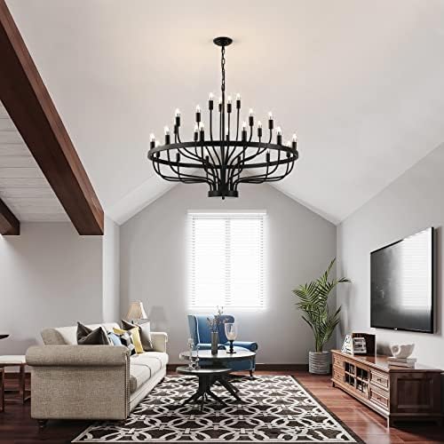 24 Light Black Chandelier 3 Tier Modern Farmhouse