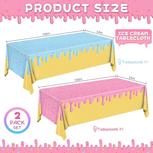 REDWORD Ice Cream Tablecloths 2PCS for Birthday Celebrations