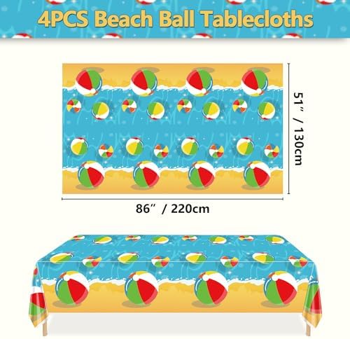 4 Pcs Beach Ball Tablecloths - Summer Pool Party Decor