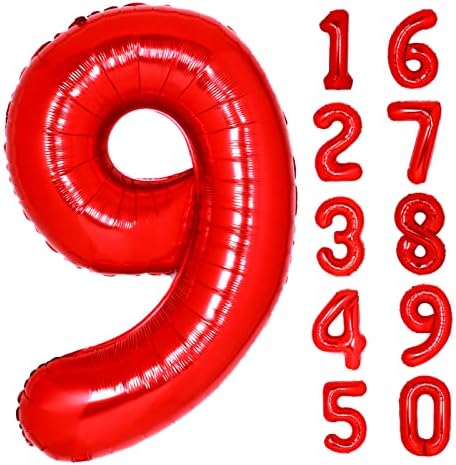 40 Inch Red Number 9 Balloon for Birthday Decorations