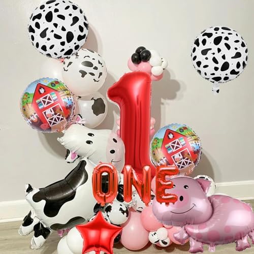 Farm Animal Party Balloons Set with Number 1 Balloon