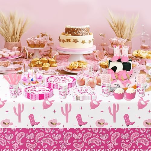 Hot Pink Cowgirl Party Tablecloths 4 Pack 54x108 Inches