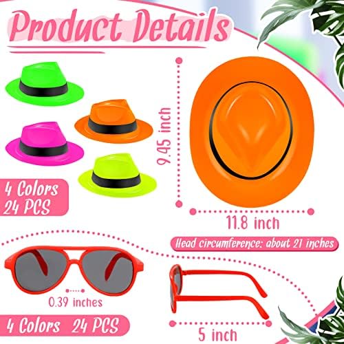 Jecery 48 Pcs Neon Party Supplies Hats and Sunglasses