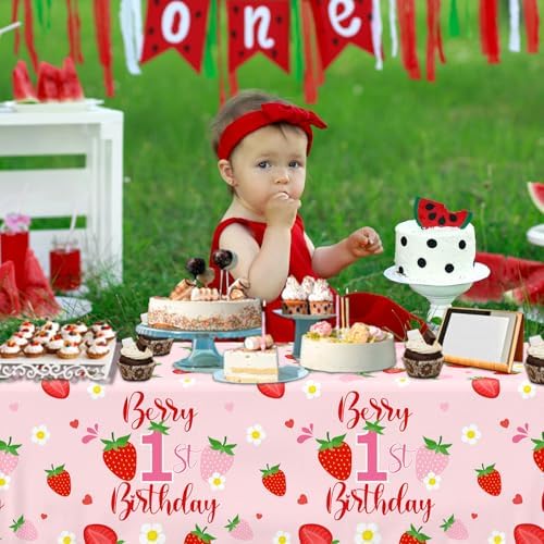 Berry First Birthday Tablecloth Set 3pcs for Girl Baby Shower