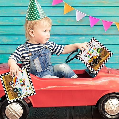 Monster Trucks 40pcs Napkins with Checkered Flag Design