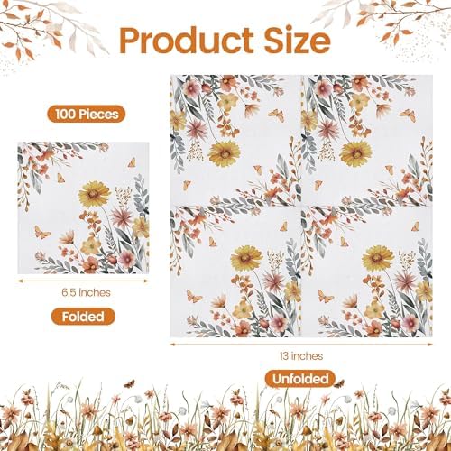 Kochorie 100 Fall Flower Paper Napkins 13x13 Disposable for Parties