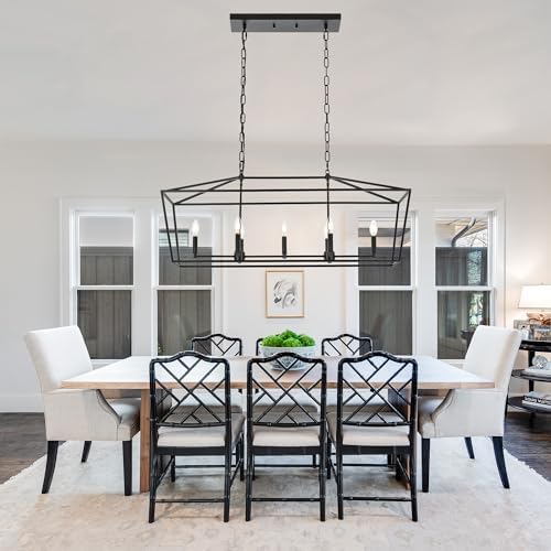 TULUCE Kitchen Island Linear Chandelier 7 Light Adjustable Height in Coal Black Finish