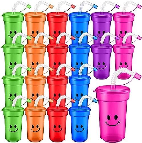 Mumufy Kids Neon Cups 12 oz 24 Pcs Laugh Face Set