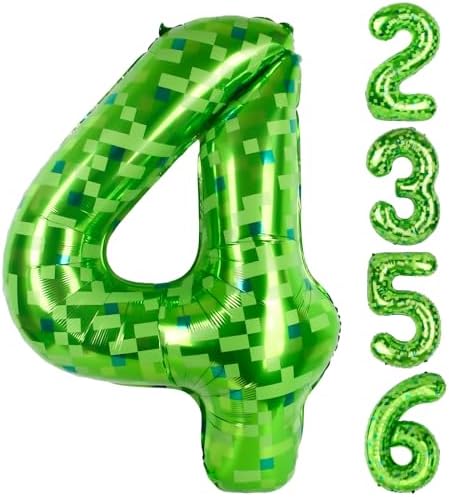 40 Inch Green Pixel Miner Themed Number Balloons Number 4