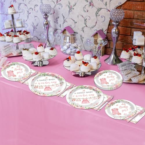 Pink Girl Baby Shower Plates and Napkins Set 24 Pieces