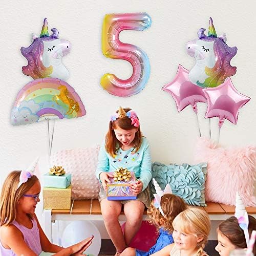 Rainbow Unicorn Balloon Bouquet 5th Birthday Set