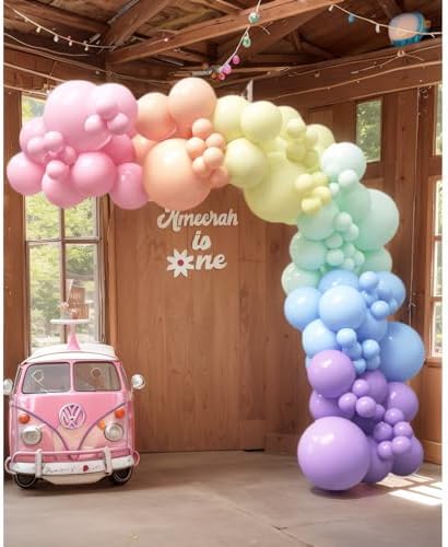 HOUSE OF PARTY 140PCS Pastel Rainbow Balloons and Happy Birthday Banner Kit