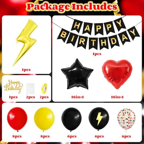Vibzox Red Black Yellow Birthday Balloons Decorations