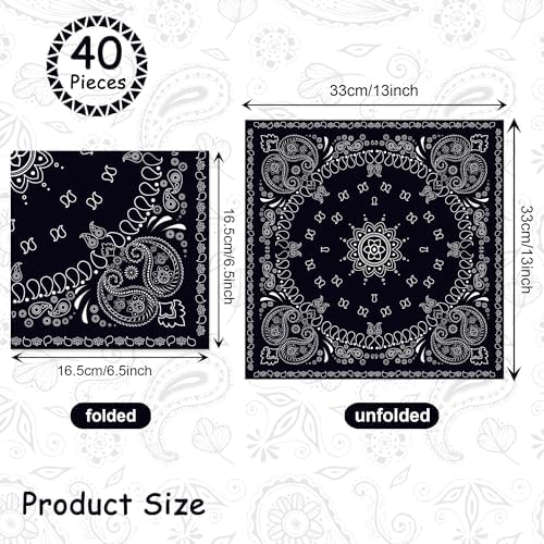 40Pcs Black Bandana Napkins Western Party Decor Set