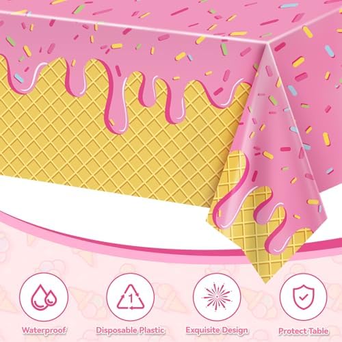 REDWORD Ice Cream Tablecloths 2PCS for Birthday Celebrations