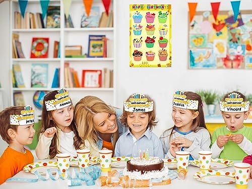 WaaHome Birthday Crowns for Kids Classroom - 24pcs Adjustable Paper Hats Headbands