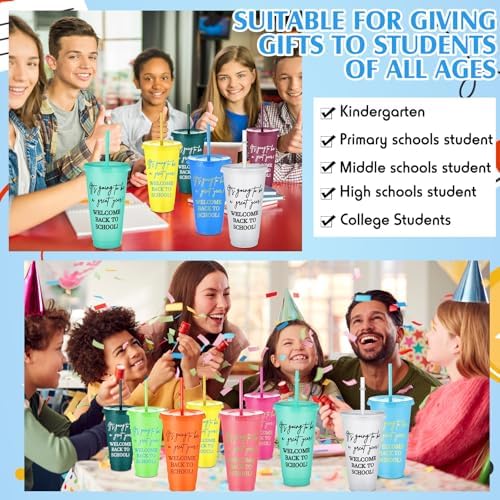 12 Pcs Back to School Cups with Lids and Straws