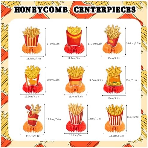 9PCS French Fries Honeycomb Centerpieces Party Decorations