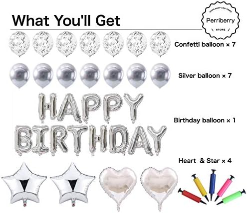 Birthday Decorations Happy Party Balloons Banner Heart Star Silver