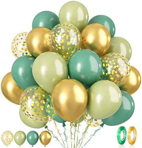 Paready 60 Pcs 12 Inch Green Gold Balloons Set