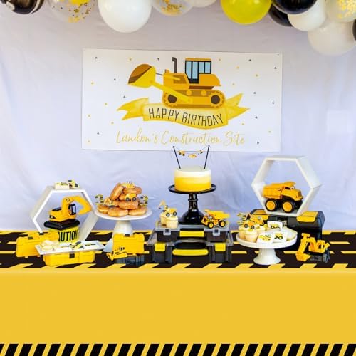 4 Pack Construction Tablecloths - Yellow Rectangle Table Covers for Kids Birthday Parties