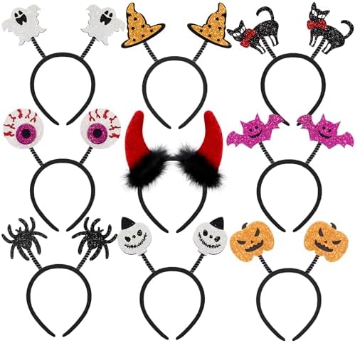 Aodaer 9 Pack Halloween Glitter Headbands Set