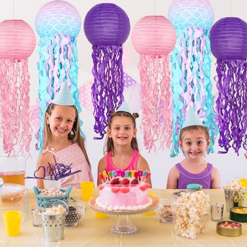 Mermaid Theme Paper Lanterns Set 6pcs Pink Purple Blue