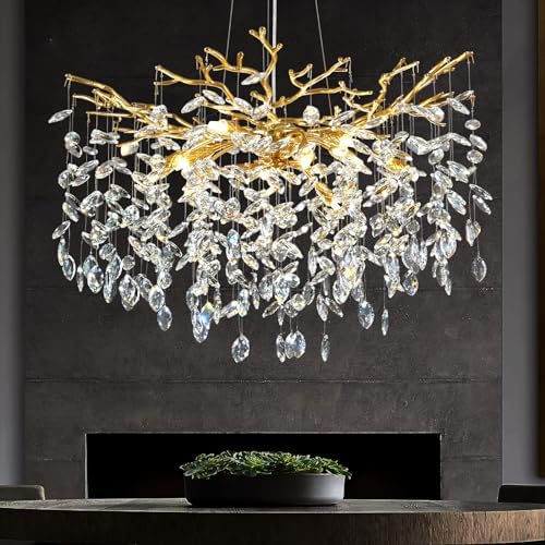 Modern Gold Crystal Chandelier with 10 Lights 30 Inch