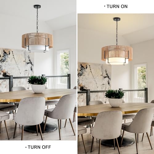 4-Light Rattan Chandelier with Fabric Shade