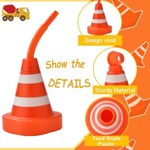 8-Pack Construction Cone Cups with Straws for Kids Party