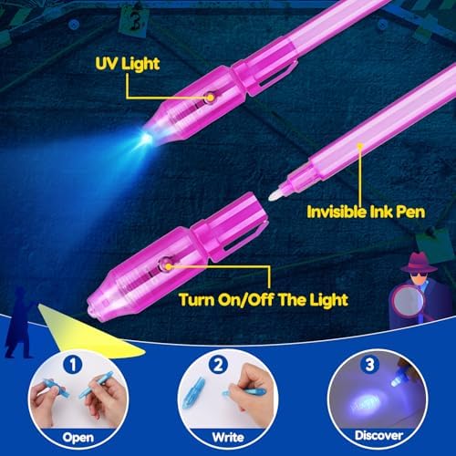 16PCS Invisible Ink Pen with UV Light and Notebook for Kids
