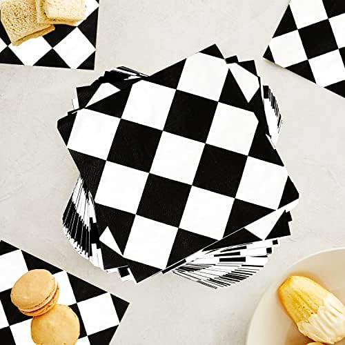40pcs Black and White Checkered Race Car Napkins