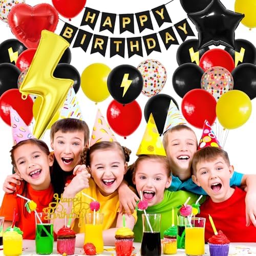 Vibzox Red Black Yellow Birthday Balloons Decorations