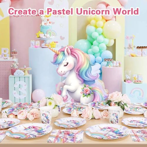175Pcs Unicorn Birthday Decorations Plates Set
