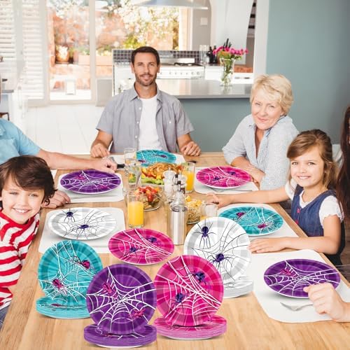 60Pcs 7 Inch Pink Spider Party Plates Decorations