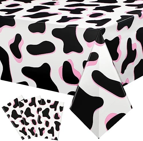 Tiamon 3 Pcs Pink Cow Print Tablecloth 108x54 Inch