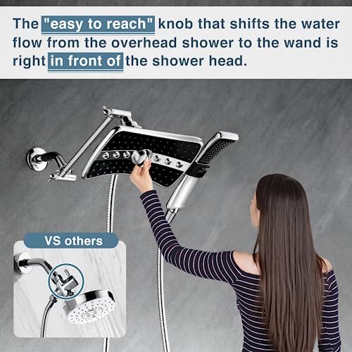 BRIGHT SHOWERS Handheld and Fixed Shower Head Combo with 24-Inch Grab Bar