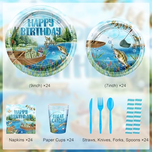 Avezano 192 Pcs Fishing Birthday Plates and Napkins Set Serve 24 Guests
