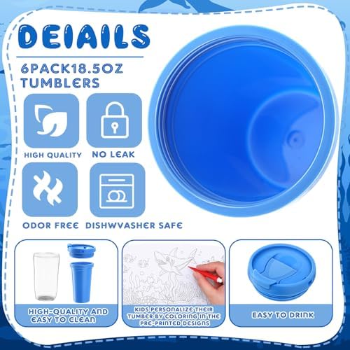 Ocean Animal DIY Cups with Lids and Pens for Kids