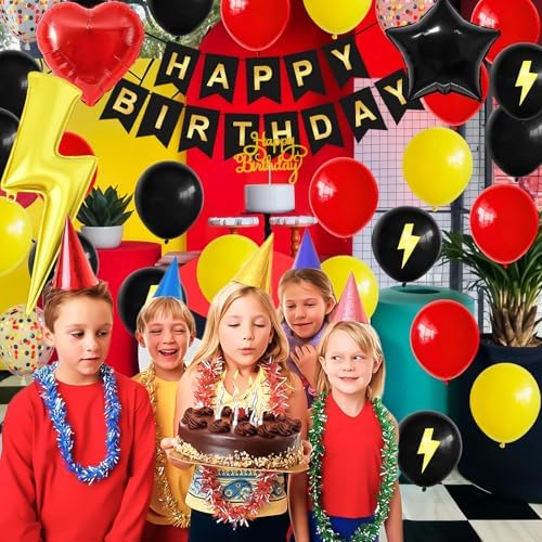 Vibzox Red Black Yellow Birthday Balloons Decorations