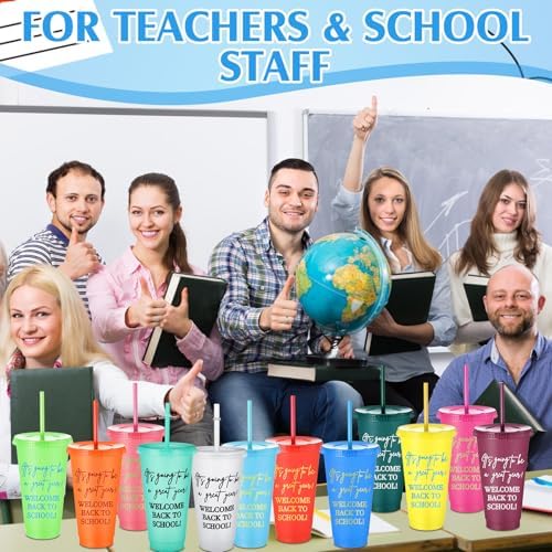 12 Pcs Back to School Cups with Lids and Straws